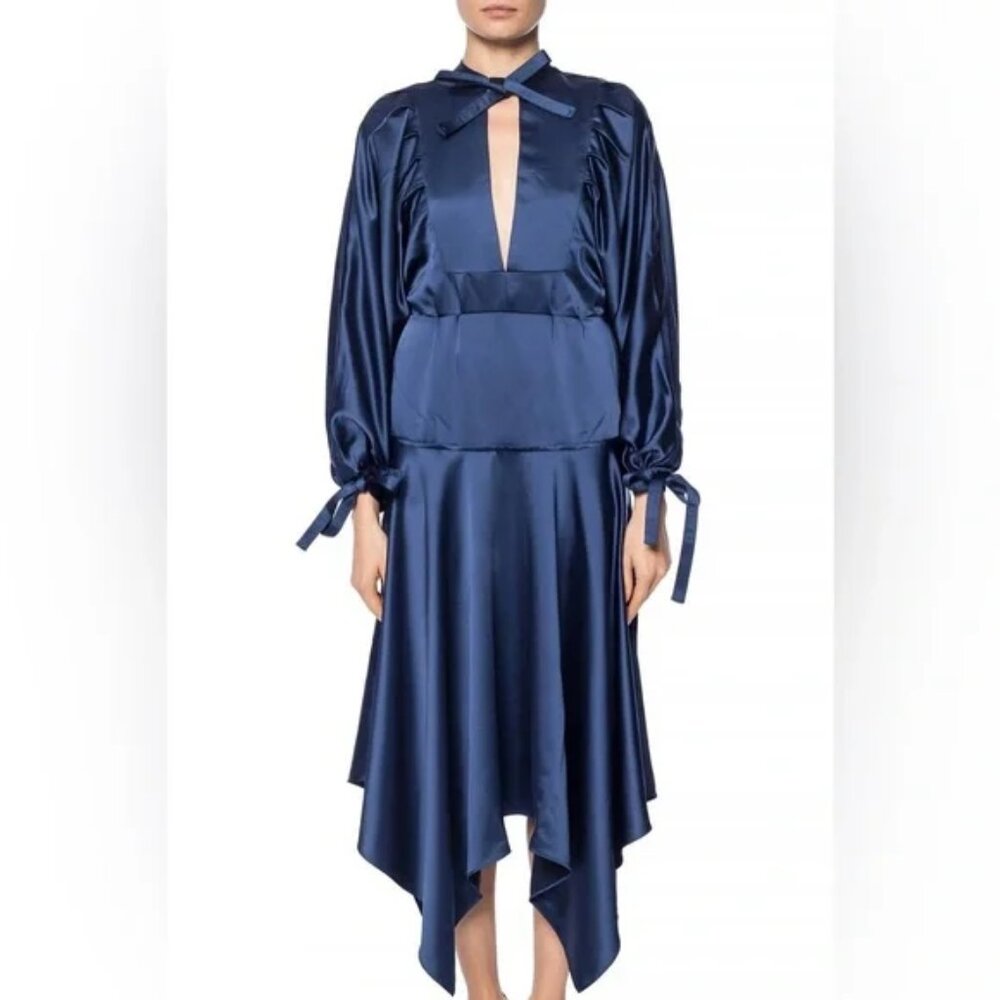 Self-Portrait Navy Satin Midi Dress